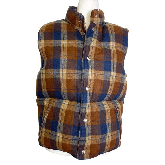 Vintage Argus Sportswear Reversible Puffer Vest Unisex Plaid Tan Size Medium - Picture 4 of 15